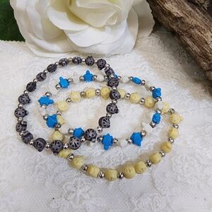 3 Friendship Bracelets with Blue, Yellow and Gray Turtles and Ladybugs